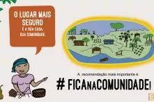 mulher indigena dá recomendações de segurança enquanto aponta para o desenho de uma aldeia