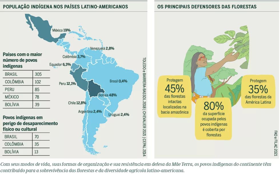 Infográfico: População indígena nos países latino-americanos / Os principais defensores das florestas