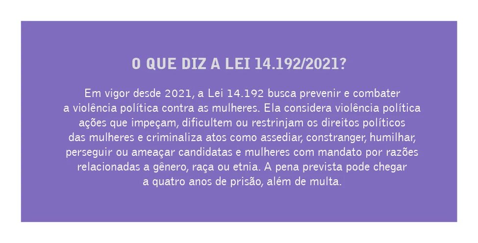 Box de fundo roxo traz o conteúdo da Lei 14.192/2021