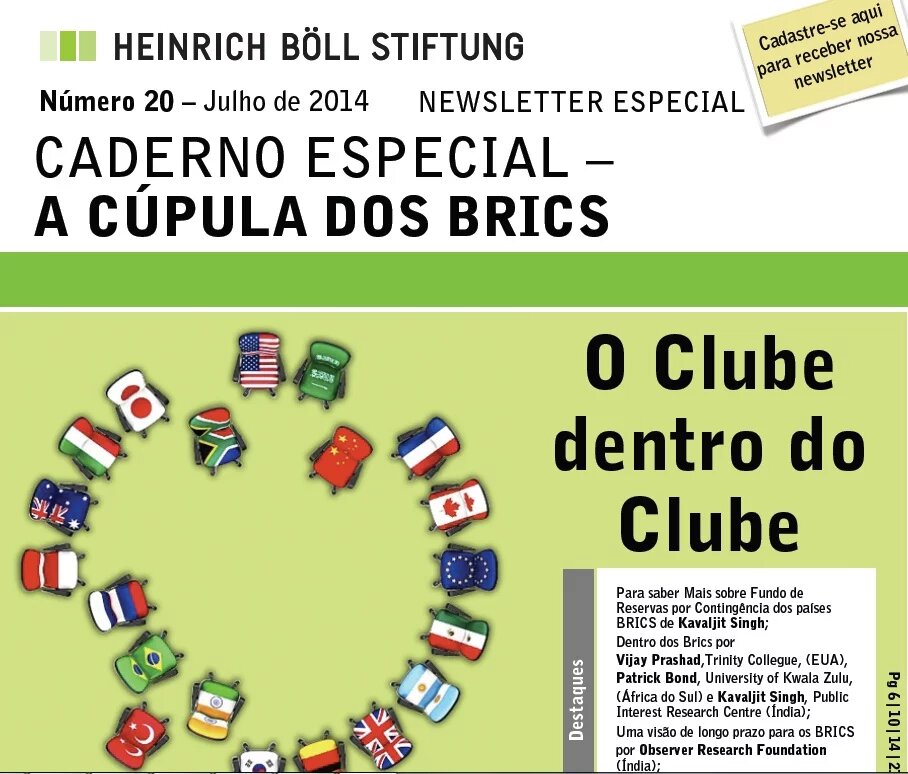 Capa do  Boletim especial G20 "A cúpula dos BRICS - O Clube dentro do Clube"