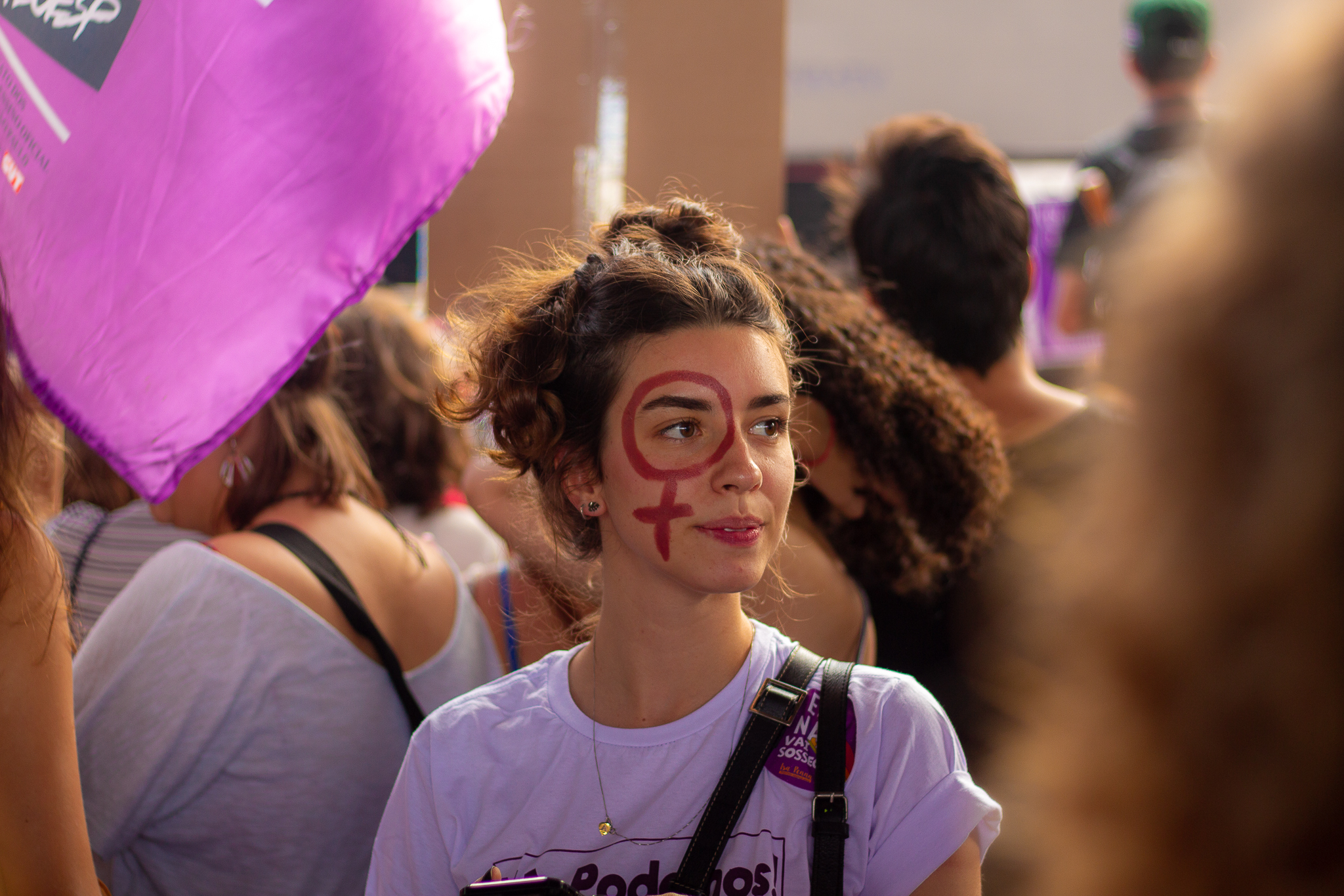 Manifestante no ato do Dia Internacional da Mulher realizado em São Paulo em 8 de março de 2019 Manifestante no ato do Dia Internacional da Mulher realizado em São Paulo em 8 de março de 2019